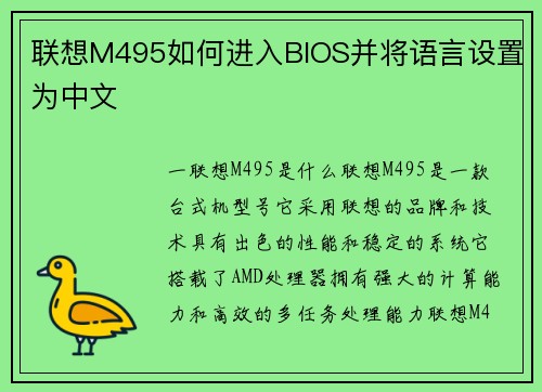 联想M495如何进入BIOS并将语言设置为中文